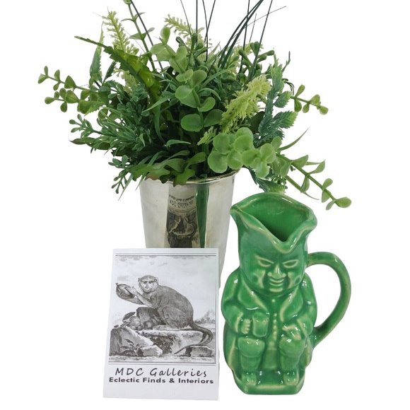 Creamer Pitcher Colonial Man Green With Handle 4" Tall - Picture 4 of 9